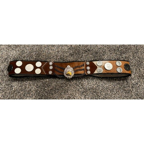Argentinian Cowhide “G￼aucho Belt”Cowboy Coins 38” Argentina Leather - Picture 1 of 9
